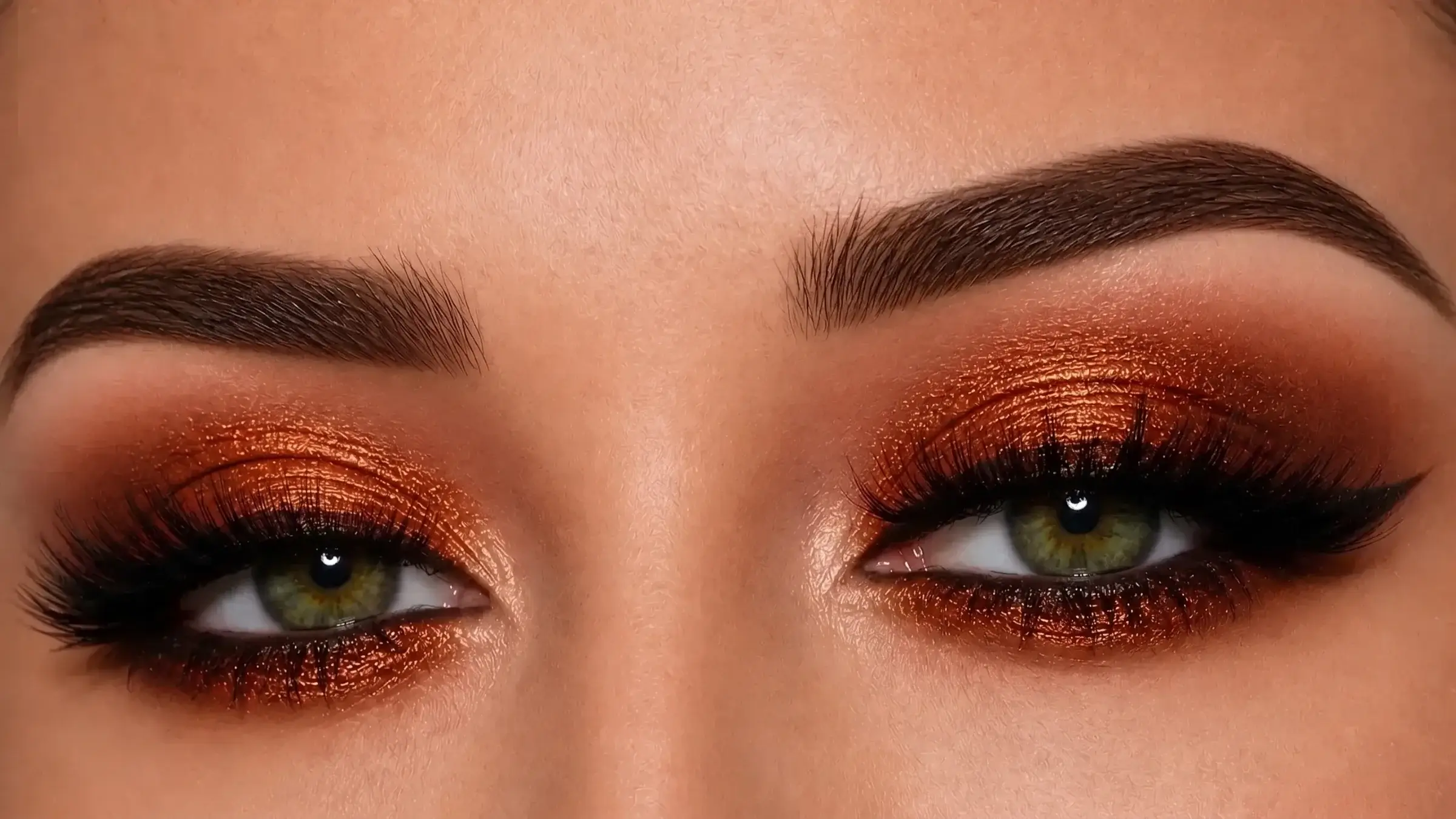 Green eyes with copper eyeshadow makeup