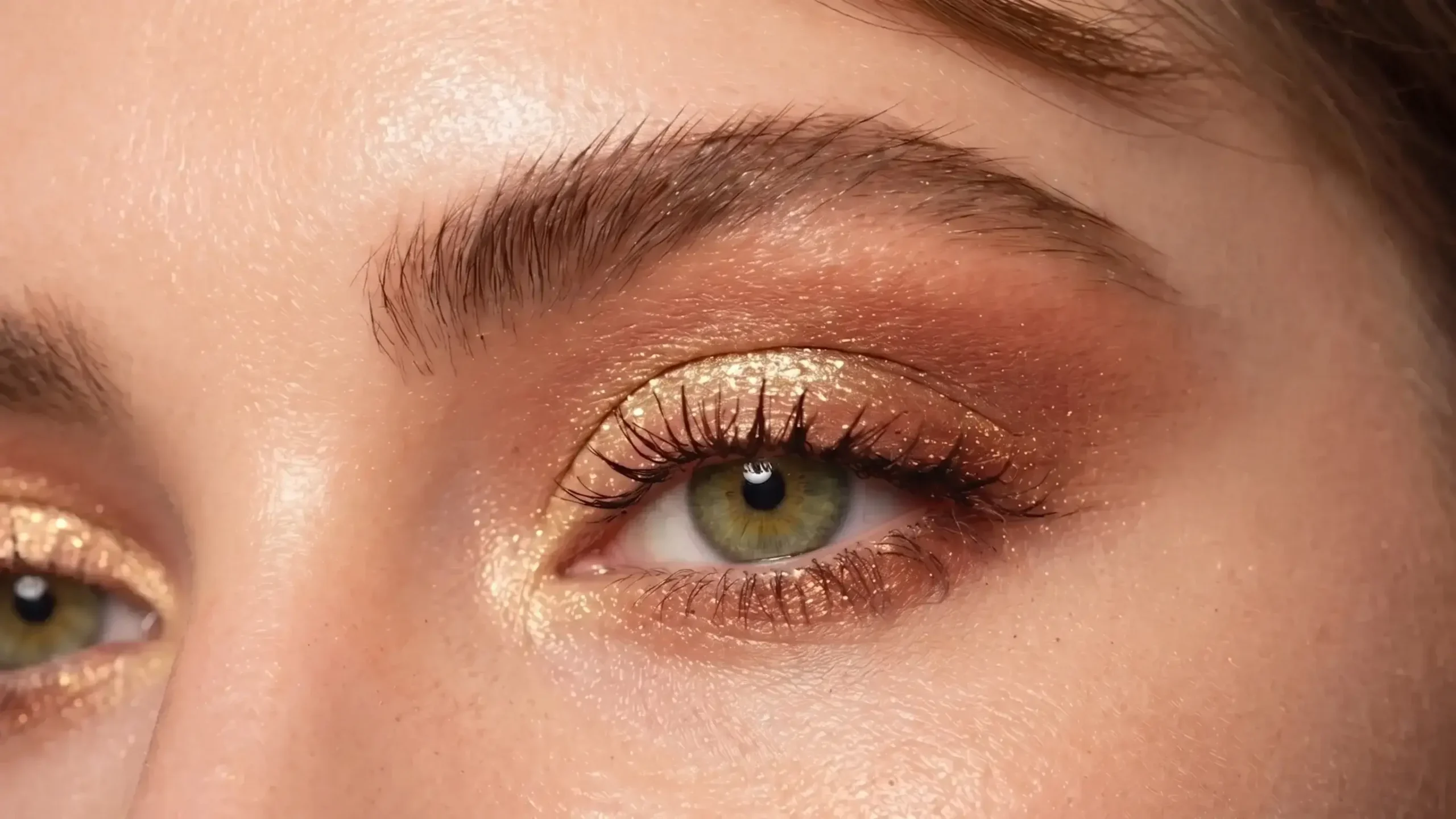 Green eyes with gold eyeshadow makeup