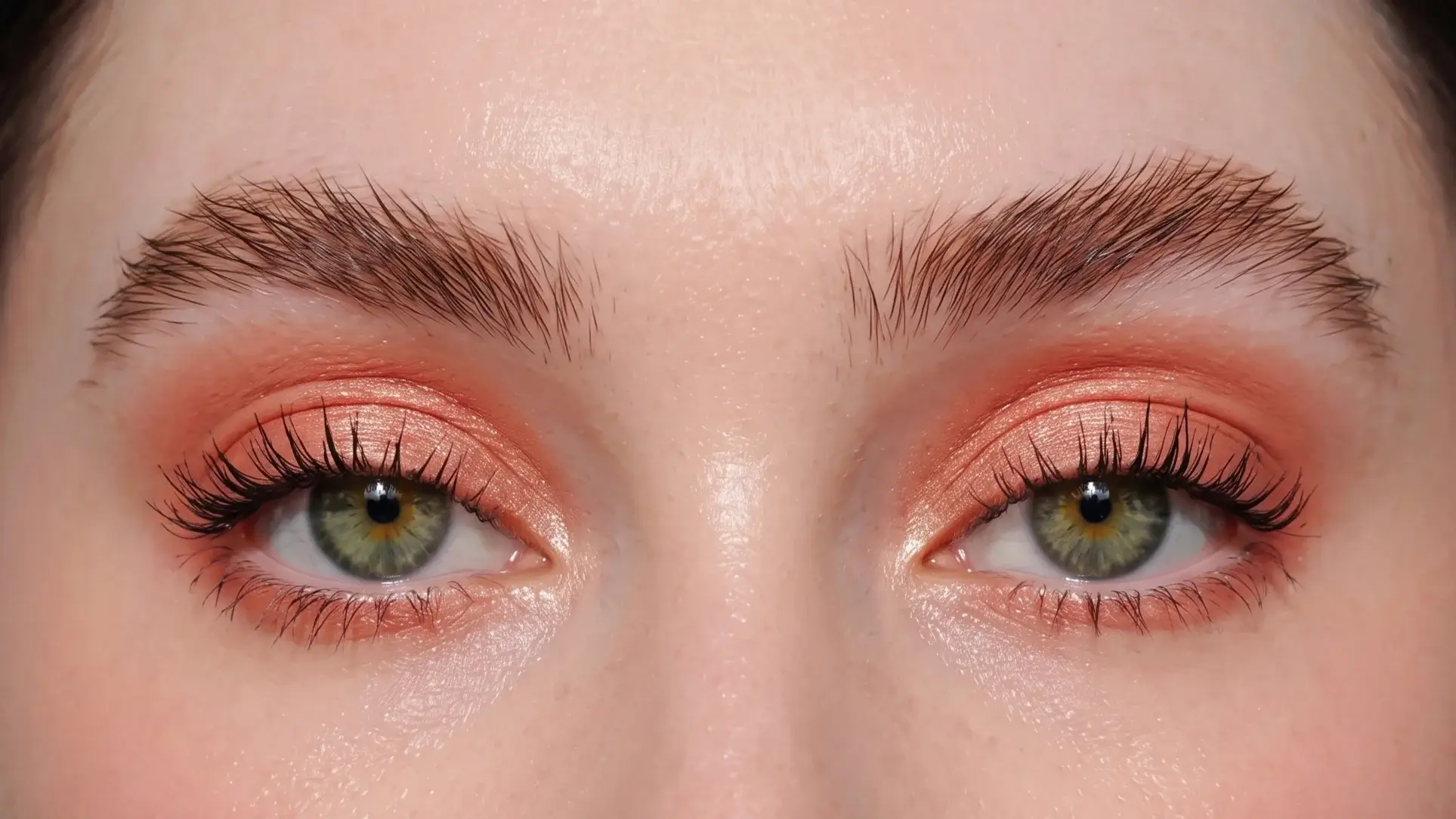 Peach Eyeshadow on green eyes